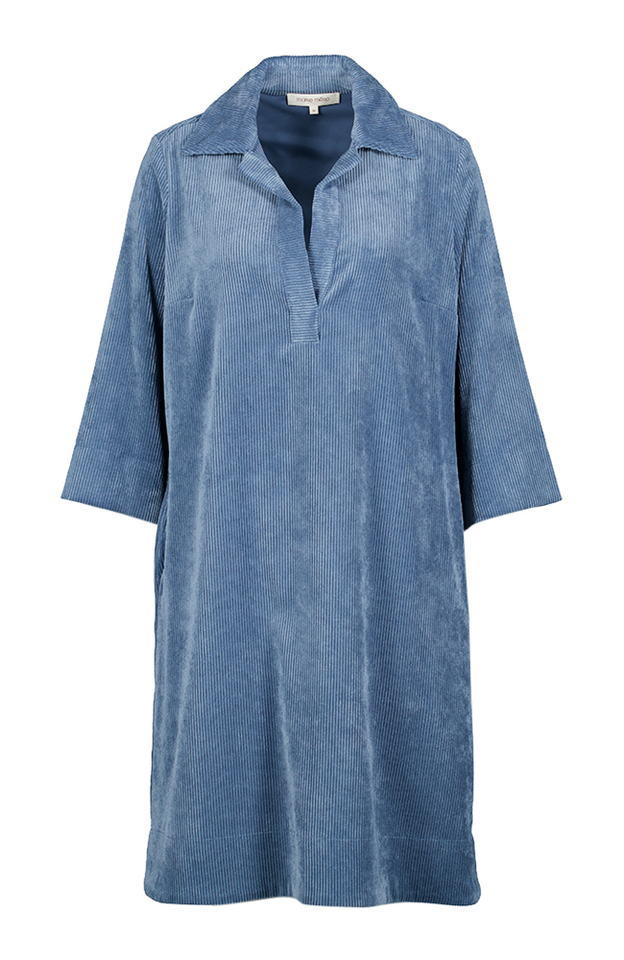 Blauwe jurk in corduroy met zakken Marie Mero 