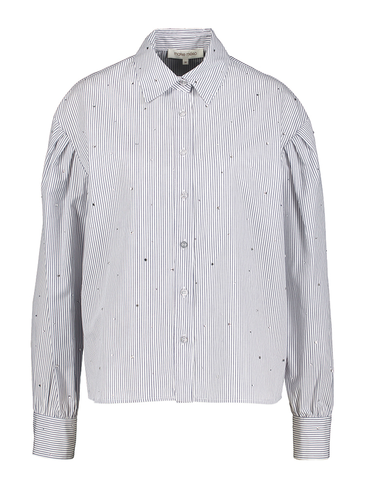 Witte bloes met blauwe strepen en strass Marie Mero 