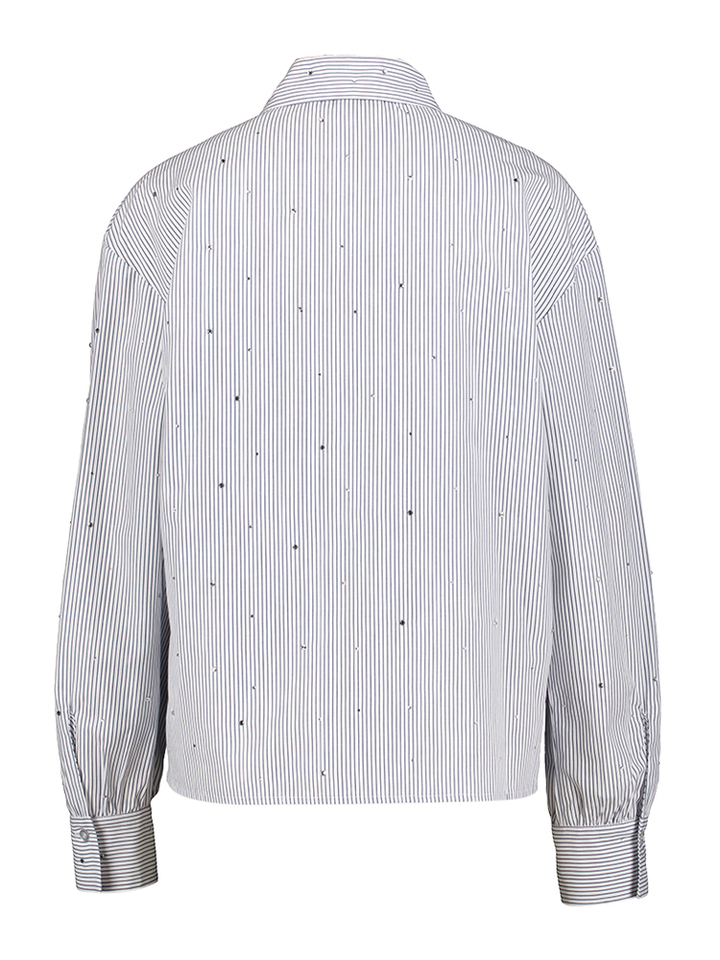 Witte bloes met blauwe strepen en strass Marie Mero 