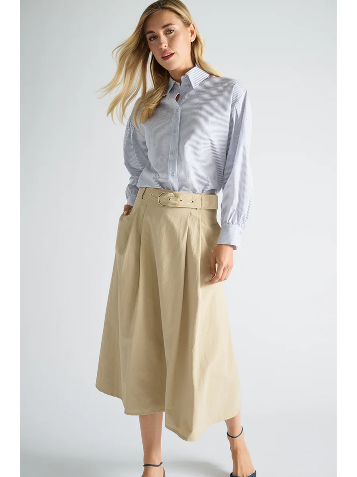 Witte bloes met blauwe strepen en strass Marie Mero 