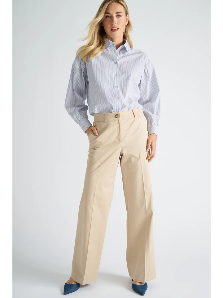 Witte bloes met blauwe strepen en strass Marie Mero 