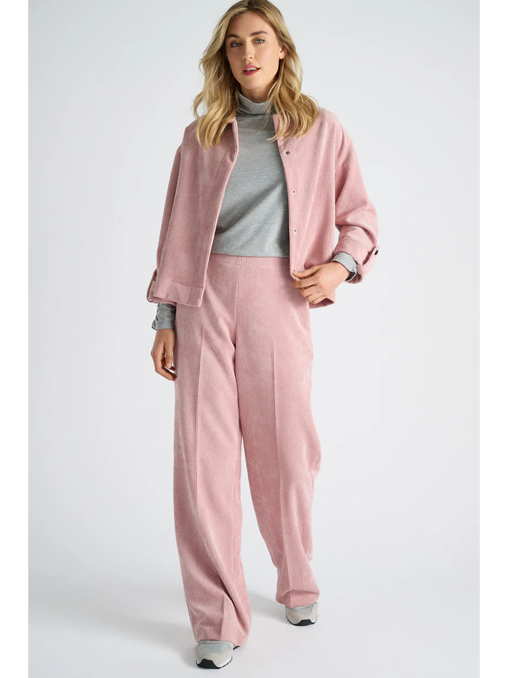 Oudroze lange broek in ribfluweel Marie Méro