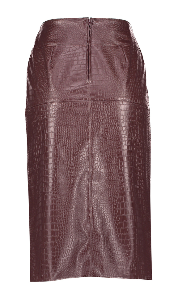 Bordeaux lederlook rok in crocco Marie Méro