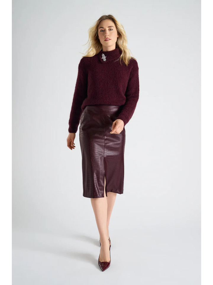 Bordeaux lederlook rok in crocco Marie Méro