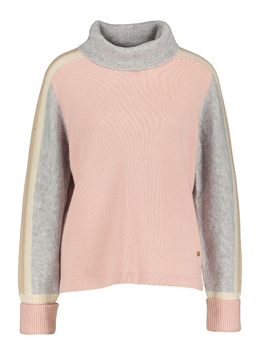 Lichtroze trui met rolkraag en strepen in verschillende kleuren Marie Méro