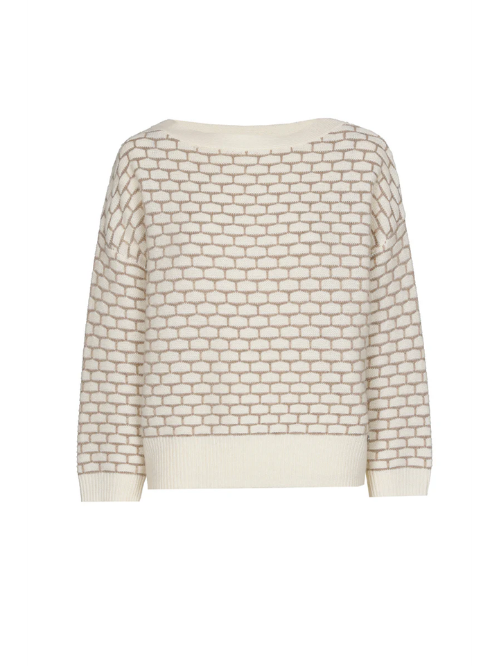 Ecru pull met beige baksteenpatroon Marie Méro