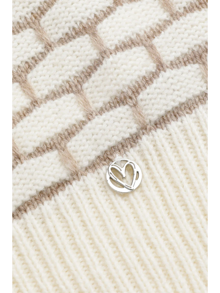 Ecru pull met beige baksteenpatroon Marie Méro