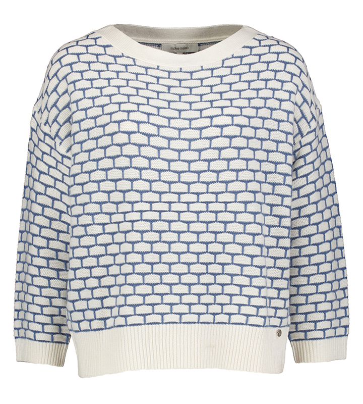 Cream en jeans pull met bakstenen motief Marie Méro 