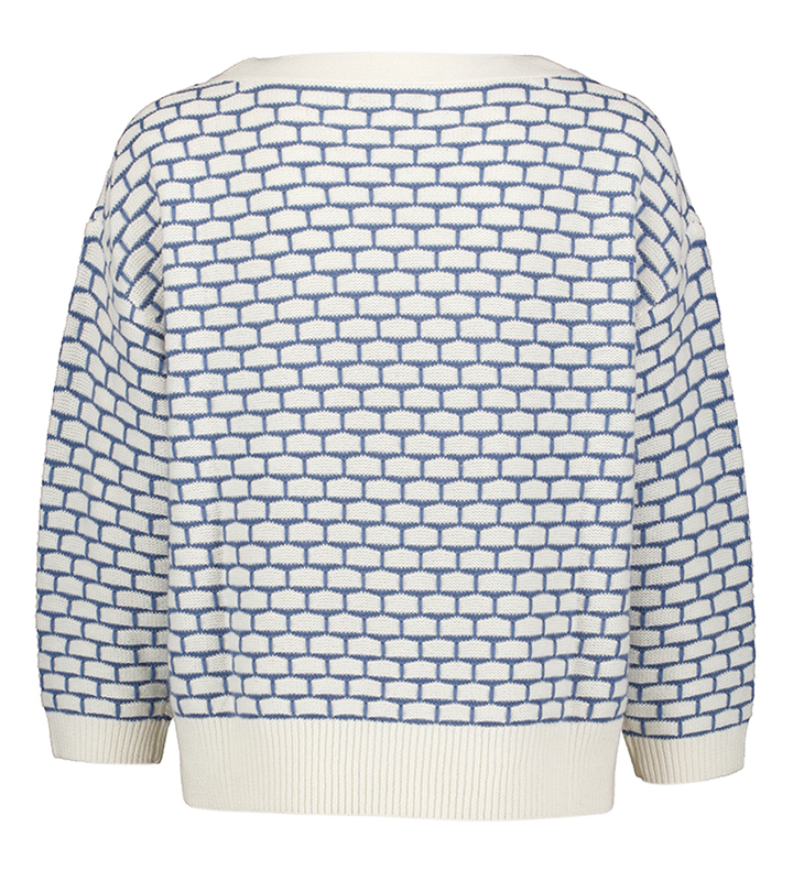 Cream en jeans pull met bakstenen motief Marie Méro 