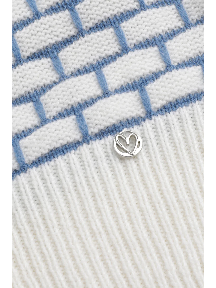 Cream en jeans pull met bakstenen motief Marie Méro 