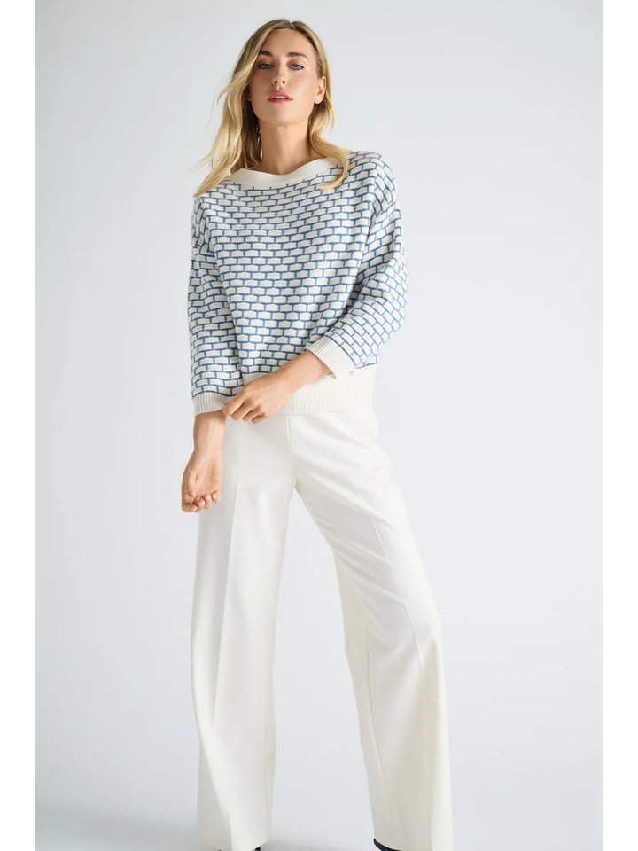 Cream en jeans pull met bakstenen motief Marie Méro 