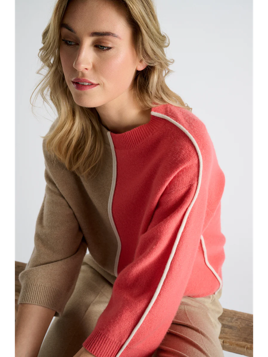 Koraal en camelkleurige pull met streep Marie Méro