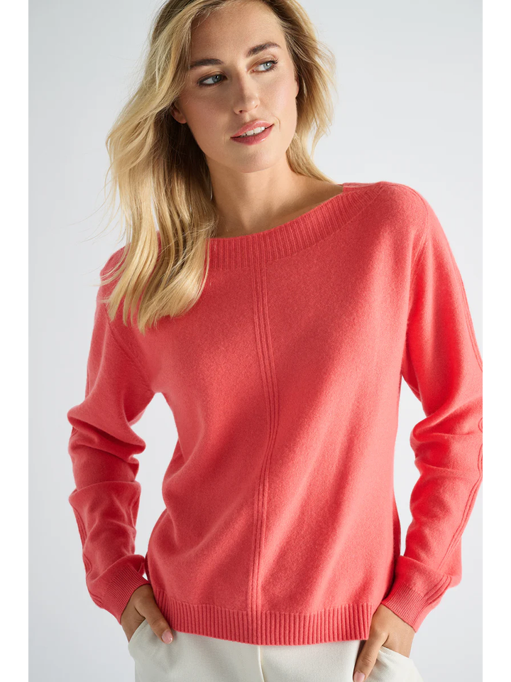 Koraalkleurige pull met boothals Marie Méro