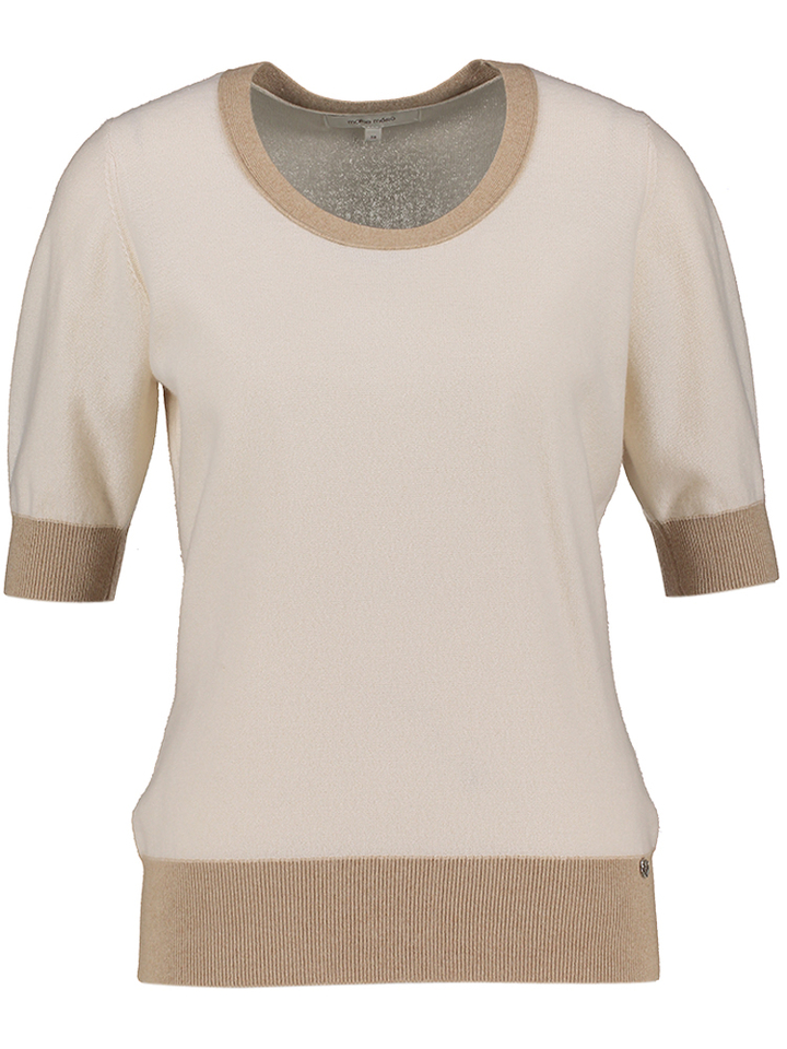Beige pull met korte mouwen en bruine details Marie Mero 