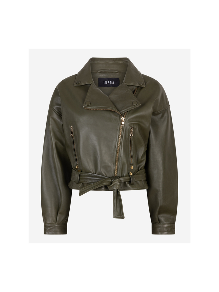 Kaki groene lederen jas Jonet Ibana