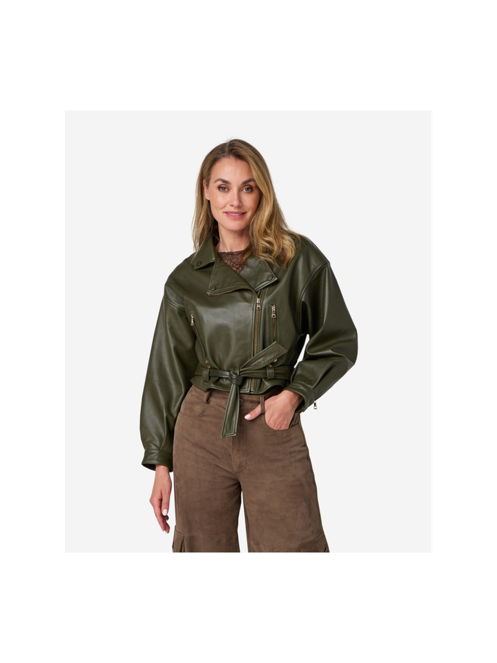 Kaki groene lederen jas Jonet Ibana