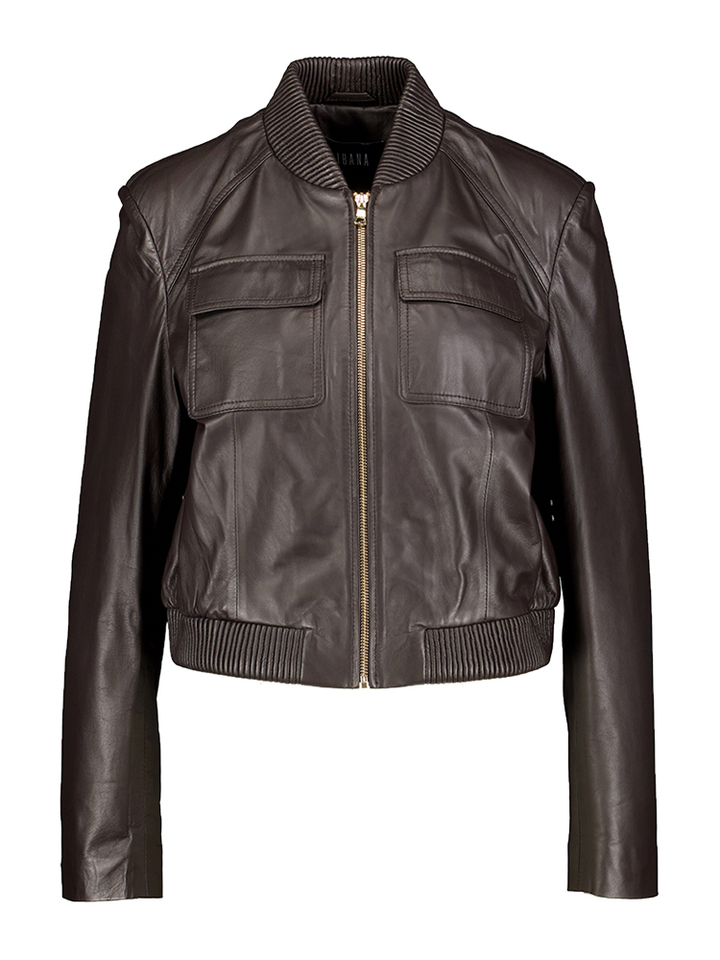 Bruine leren jas met opgestikte zakken Jalou Ibana 