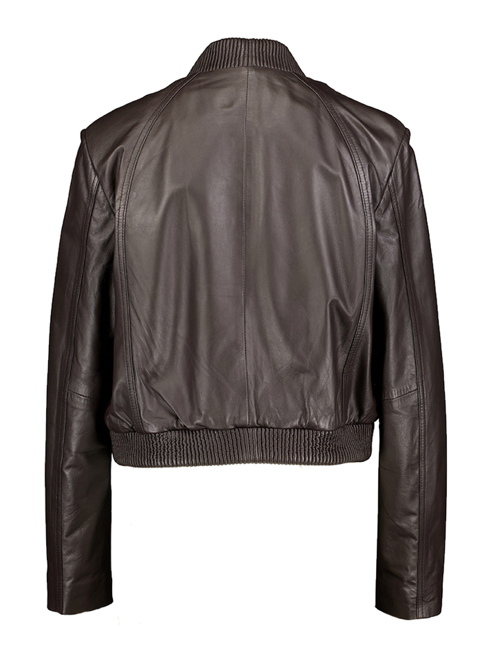 Bruine leren jas met opgestikte zakken Jalou Ibana 