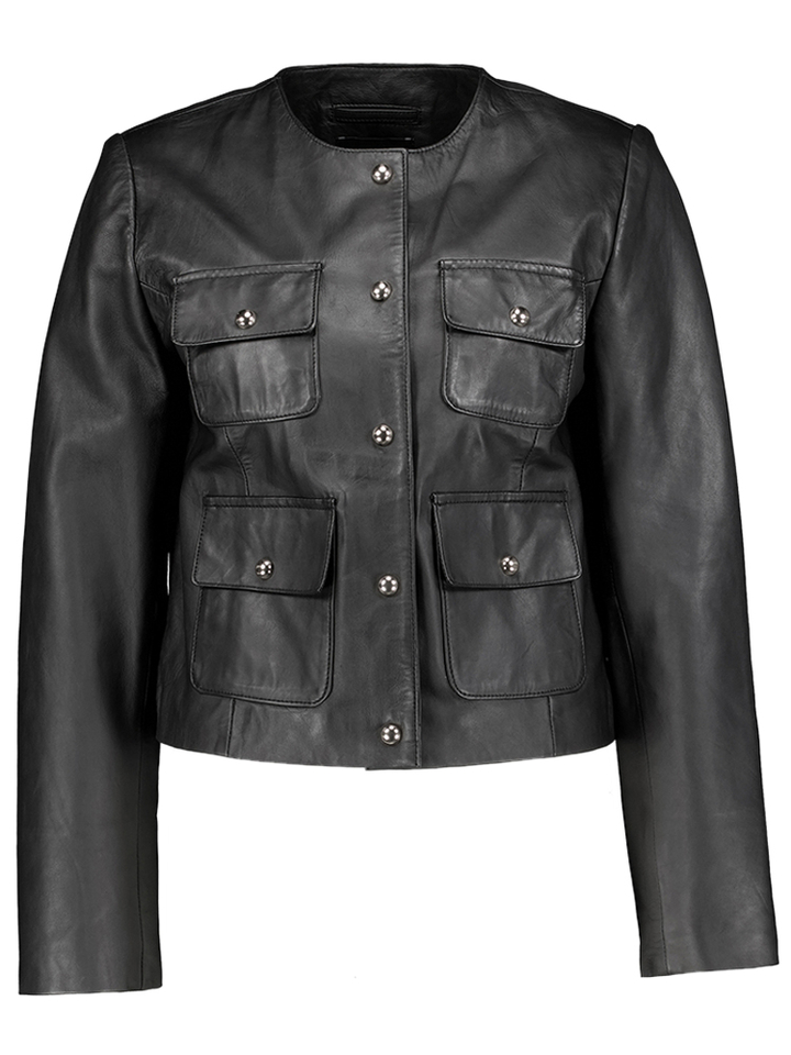 Zwart lederen vestje met goudkleurige detailknopen Jenny Ibana