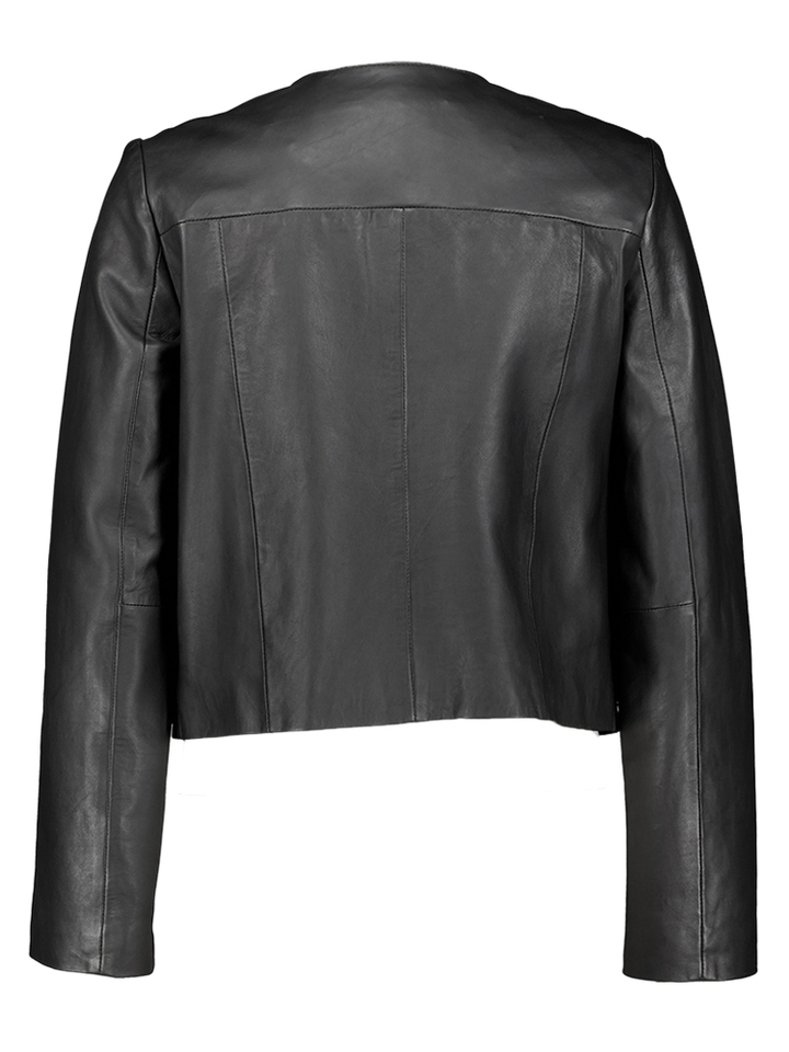 Zwart lederen vestje met goudkleurige detailknopen Jenny Ibana