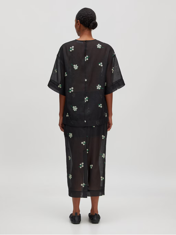 Zwarte doorschijnende blouse met bloemetjesprint Catherine Edited