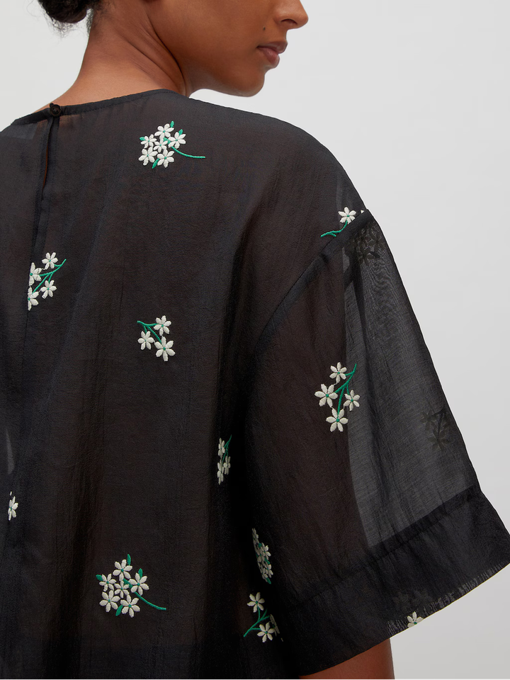 Zwarte doorschijnende blouse met bloemetjesprint Catherine Edited