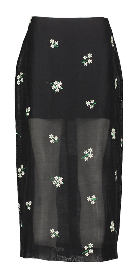 Zwarte lang rok met broderie van bloemen Angely Edited