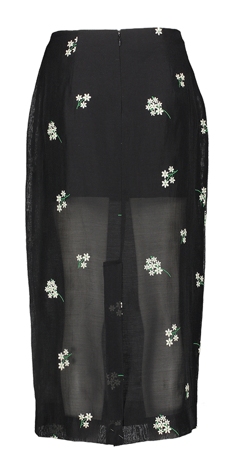 Zwarte lang rok met broderie van bloemen Angely Edited