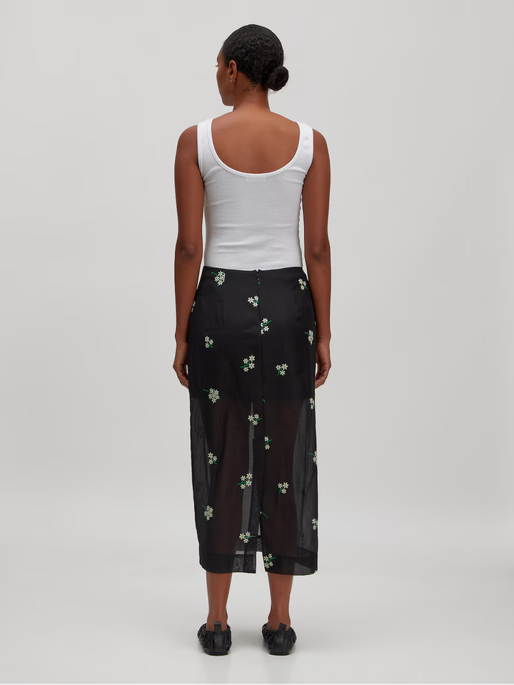 Zwarte lang rok met broderie van bloemen Angely Edited