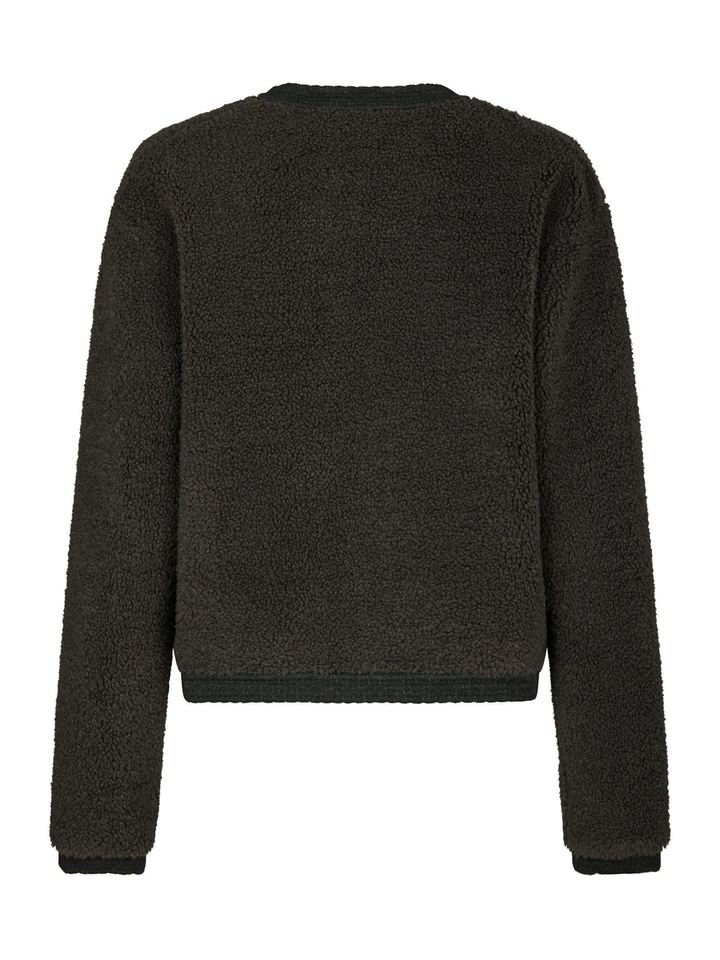 Antraciet kleurige teddy gilet met goudkleurige detailknopen Limo Neo Noir