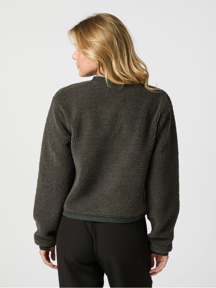 Antraciet kleurige teddy gilet met goudkleurige detailknopen Limo Neo Noir