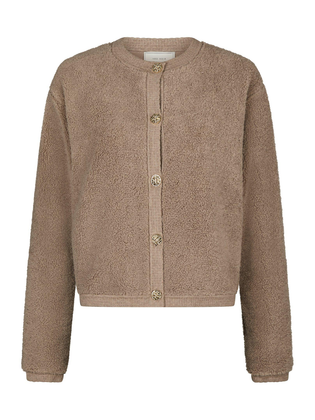 Neo Noir Taupe teddy gilet met goudkleurige detailknopen Limo