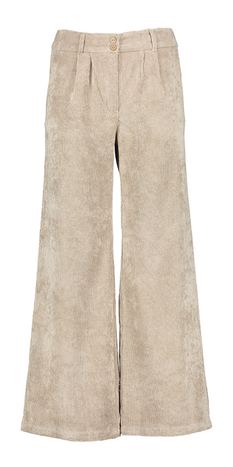 Beige wijde broek met bandplooi in ribfluweel Paria Noali