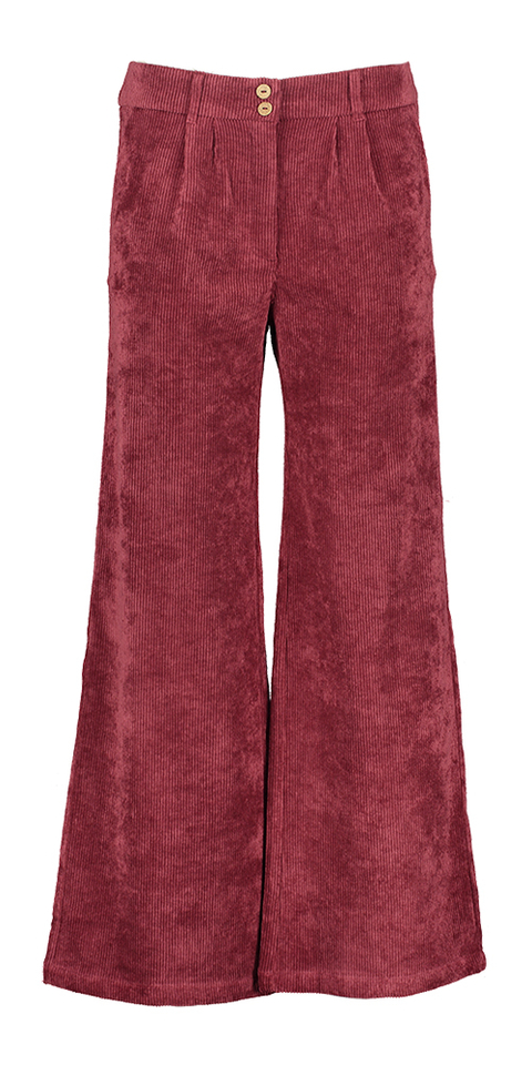 Rode wijde broek met bandplooi in ribfluweel Paria Noali