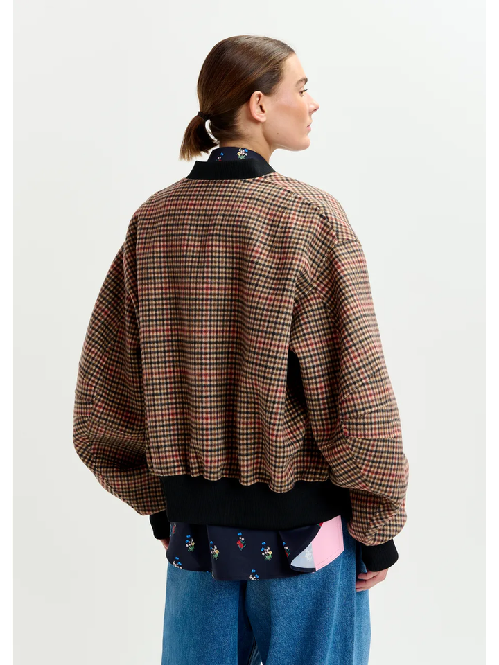 Bruin, rood en zwart geruit bomberjack in wol Iti Essentiel 