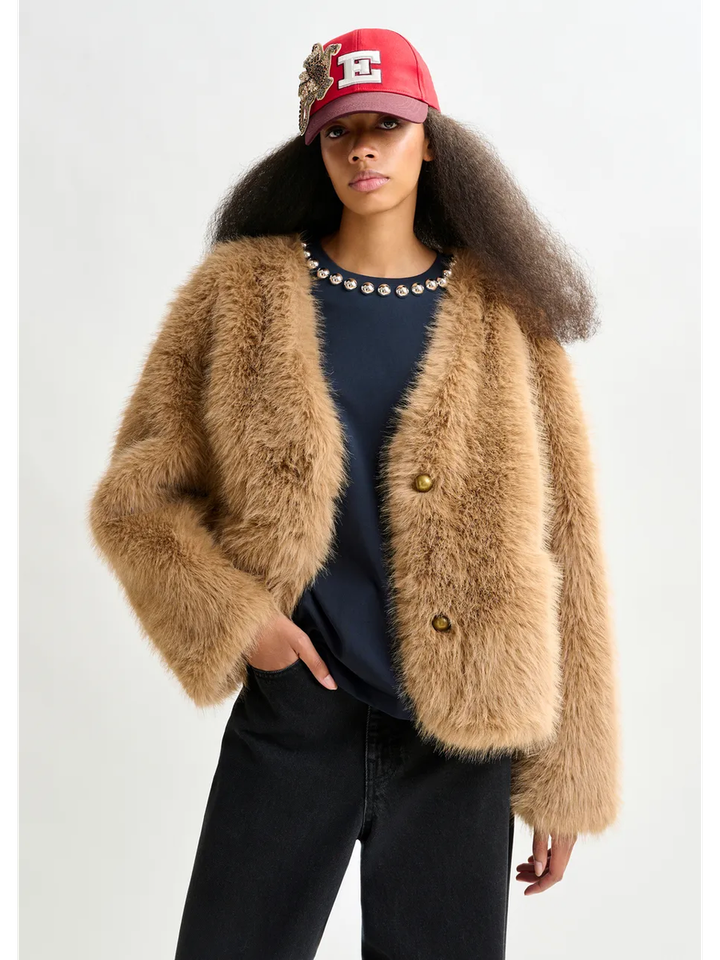 Bruine jas van imitatiebont Ijacket Essentiel
