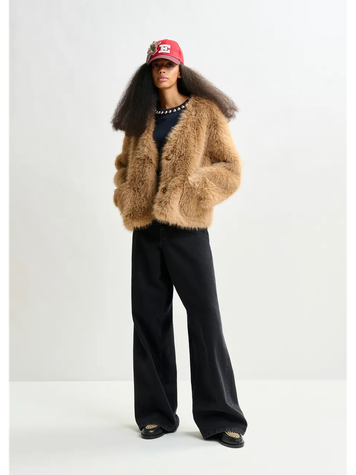 Bruine jas van imitatiebont Ijacket Essentiel