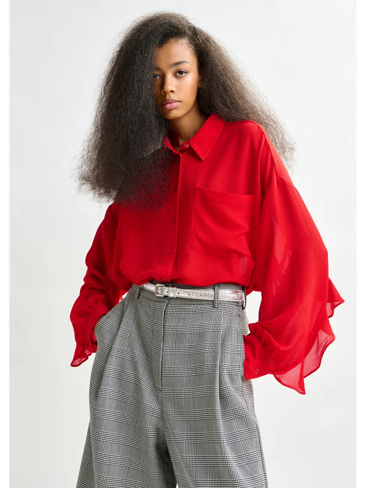 Rode blouse met ruches Ifire Essentiel