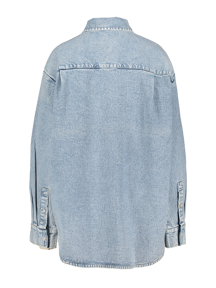 Blauwe jeansblouse met multicolor bloemendetails Icksonville Essentiel 