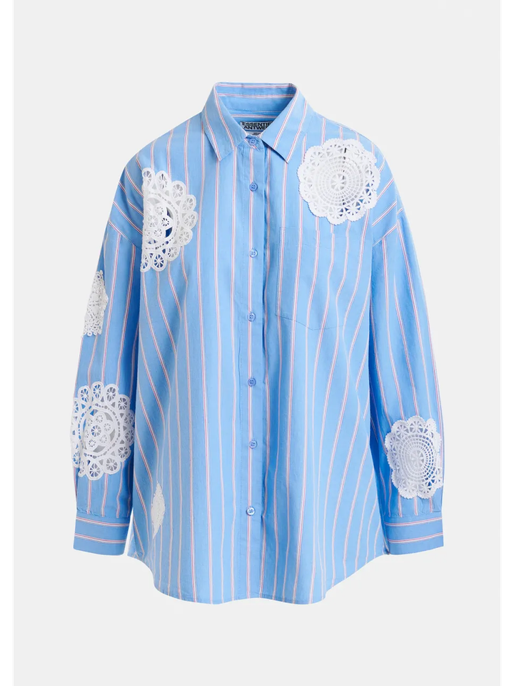 Blauw, wit en rood gestreept oversized overhemd met kant Identical Essentiel