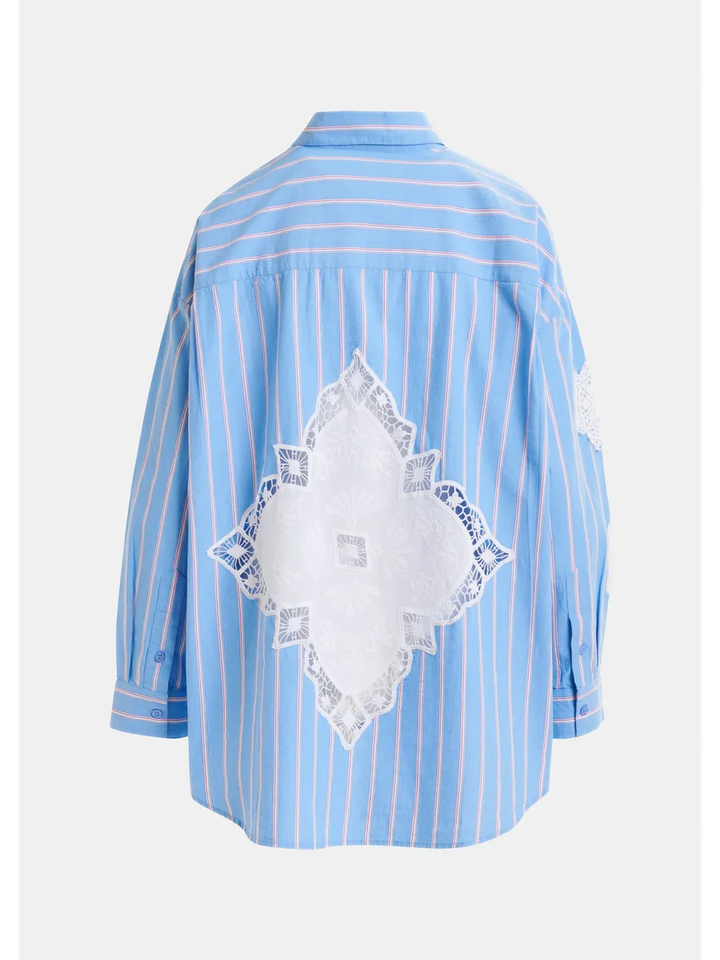 Blauw, wit en rood gestreept oversized overhemd met kant Identical Essentiel