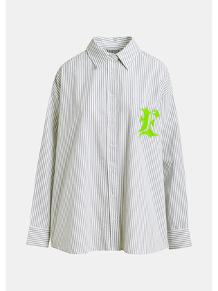 Essentiel Grijs en wit gestreept overhemd met groene 'E' Ipatch