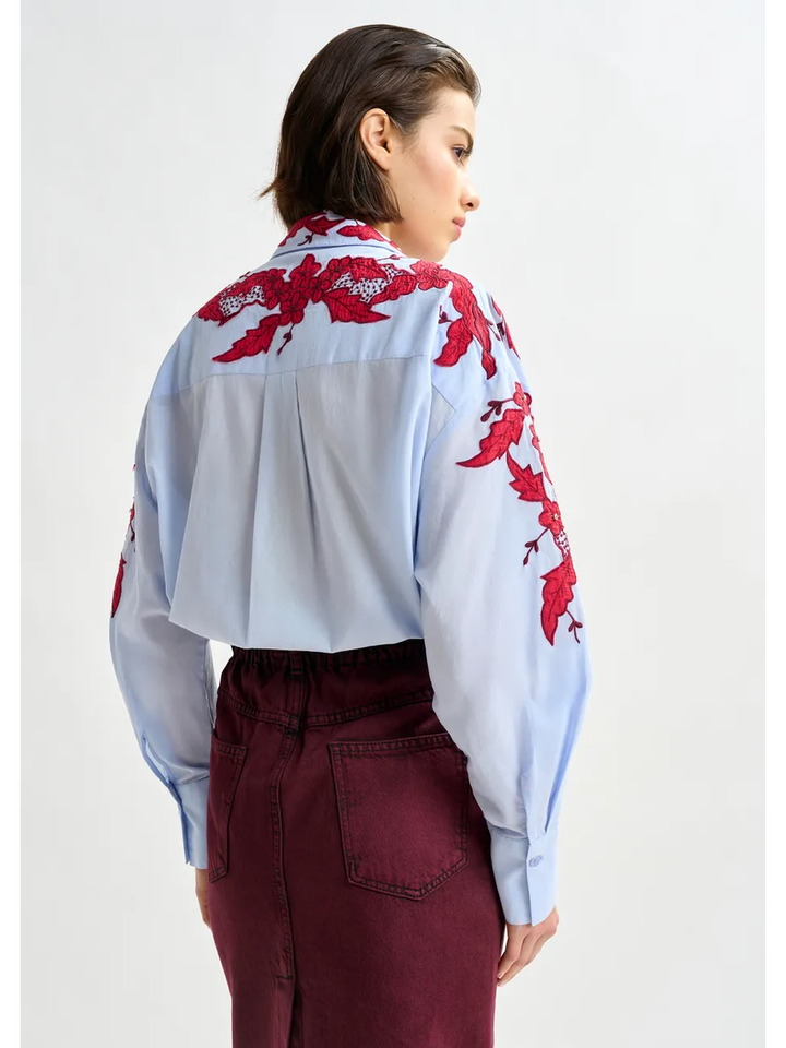 Overdyed bordeauxrode midirok met paperbag taille Inclusive Essentiel 