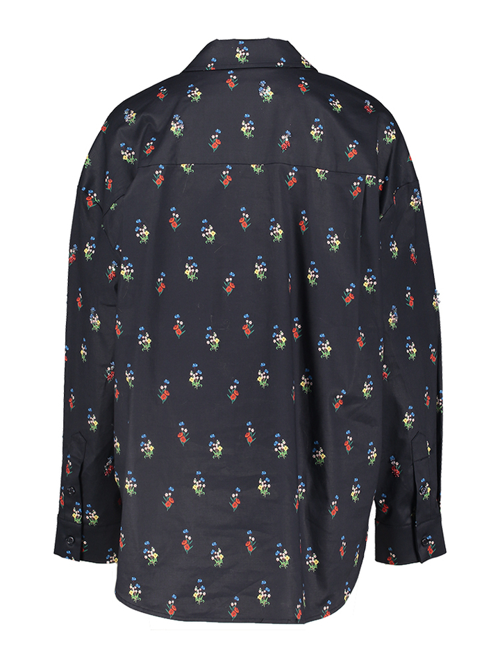 Overhemd van katoenmix met bloemenprint in donkerblauw, rood en lichtblauw