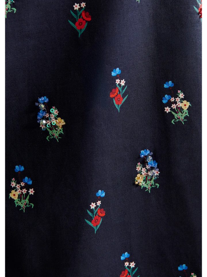 Overhemd van katoenmix met bloemenprint in donkerblauw, rood en lichtblauw