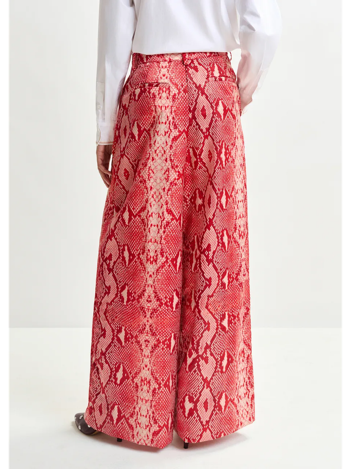 Rode en oranje wijde broek met slangenprint Izpacho Essentiel