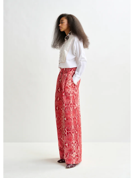 Rode en oranje wijde broek met slangenprint Izpacho Essentiel