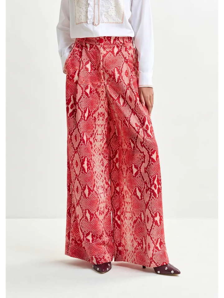 Rode en oranje wijde broek met slangenprint Izpacho Essentiel