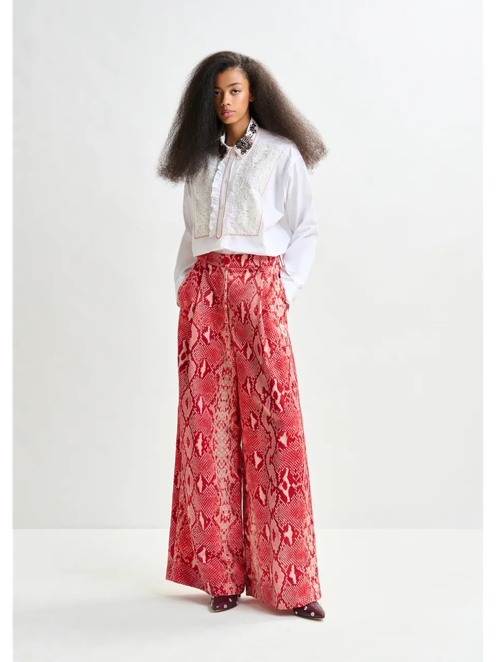 Rode en oranje wijde broek met slangenprint Izpacho Essentiel