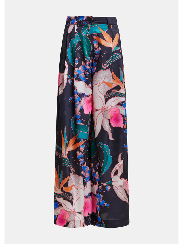 Zwarte brede broek met veelkleurige bloemenprint Ipants Essentiel 
